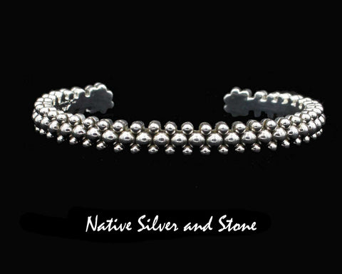 Artie Yellowhorse - Navajo<br>B1 Small Mixed Beads<br>3 Row Handmade<br>1/4" Bracelet Cuff<br>Sterling Silver<br>Size 6-3/16 (Medium)