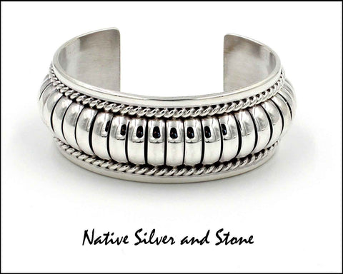 Thomas Charley/Charlie, Navajo<br>1" Bracelet<br>Cuff Segmented "Melon"<br>Sterling Silver<br>Size 6-3/8 (Small-Medium)