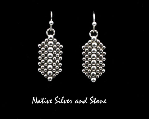 Artie Yellowhorse - Navajo<br>1" Earrings<br>Small Mixed Beads<br>"Shield" 7 Row Dots<br>Hook<br>Sterling Silver