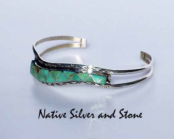 Zuni SM Signed Sterling Silver Channel Inlay Delicate Cuff