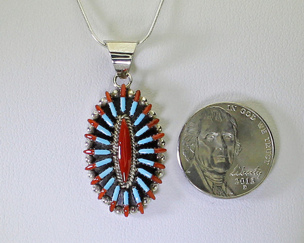 Z Ed Cooyate (Zuni)Oval Pendant w Chain Native American 