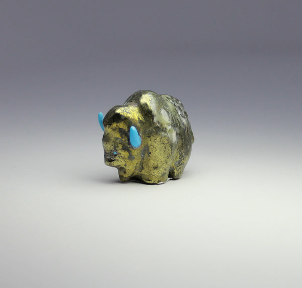 Z Bison/Buffalo Zuni Fetish Carving Michael Sanchez Iron Pyrite (Fool's  Gold) with Turquoise Accents