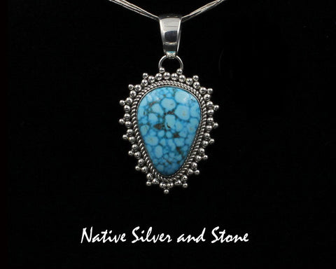 Artie Yellowhorse - Navajo<br>PDTTBB<br>1-13/16" - Pendant<br>31mm x  22mm Kingman Web Turquoise<br>Medium Large<br>Vertical Rounded Triangle<br>Single Twist & Burst Beads<br>Sterling Silver