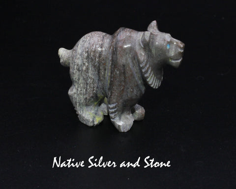 Bobcat on Fours<br>Navajo Fetish Carving<br>Albert Livingston<br>Serpentine with Turquoise Eyes