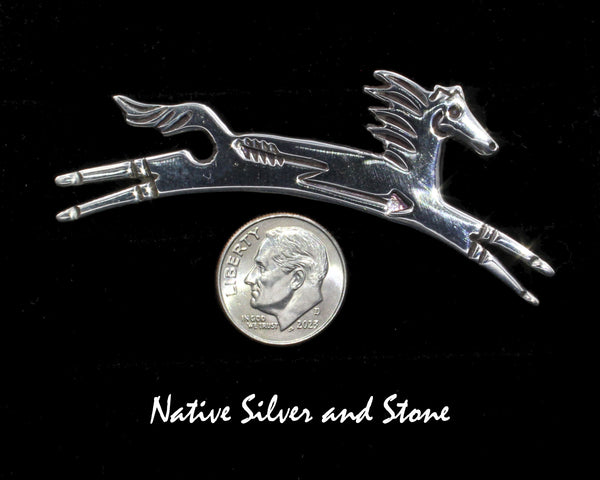 Allison Manuelito<br>Pin<br>Leaping Horse<br>Arrow Heartline<br>Sterling Silver