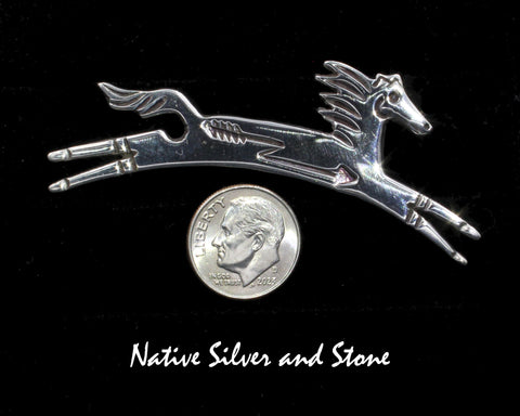 Allison Manuelito<br>Pin<br>Leaping Horse<br>Arrow Heartline<br>Sterling Silver
