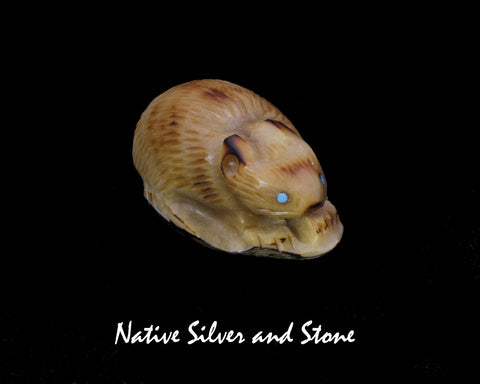 Beaver<br> Zuni Fetish Carving<br>Alvert Lamy<br>Tagua Nut with Turquoise Eyes