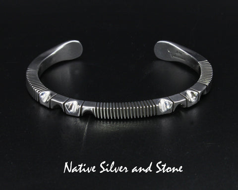 Z Artie Yellowhorse - Navajo<br>BCASSC<br>1/4" Bracelet Cuff<br>Squared Sterling Silver<br>Sawcut, Twist, and Pinched<br>Size 7-3/8 (Large)