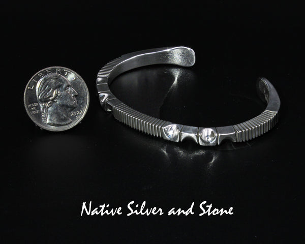Z Artie Yellowhorse - Navajo<br>BCASSC<br>1/4" Bracelet Cuff<br>Squared Sterling Silver<br>Sawcut, Twist, and Pinched<br>Size 7-3/8 (Large)