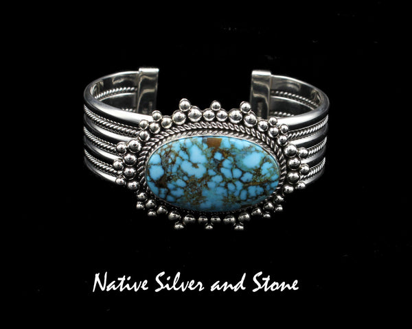 Z Artie Yellowhorse - Navajo<br>BCTTBB<br>7/8" Bracelet - Cuff<br>Kingman Turquoise Horizontal Oval<br>Single Twist Burst Beads<br>Sterling Silver<br>Size 6-1/4 (Medium)