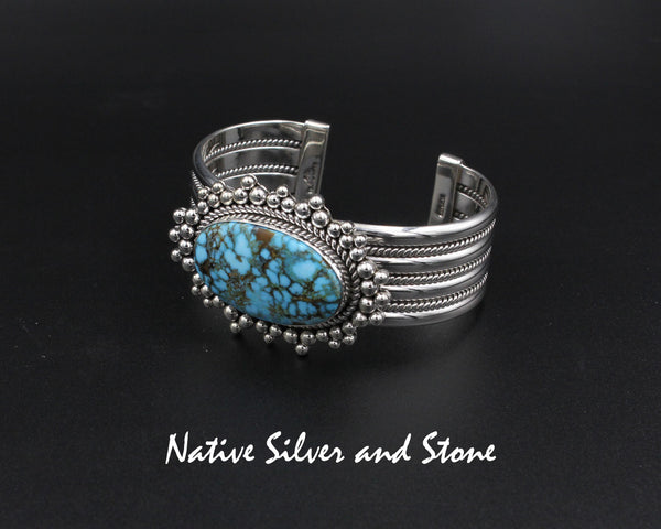 Z Artie Yellowhorse - Navajo<br>BCTTBB<br>7/8" Bracelet - Cuff<br>Kingman Turquoise Horizontal Oval<br>Single Twist Burst Beads<br>Sterling Silver<br>Size 6-1/4 (Medium)
