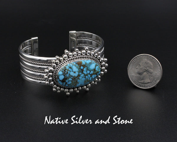 Z Artie Yellowhorse - Navajo<br>BCTTBB<br>7/8" Bracelet - Cuff<br>Kingman Turquoise Horizontal Oval<br>Single Twist Burst Beads<br>Sterling Silver<br>Size 6-1/4 (Medium)