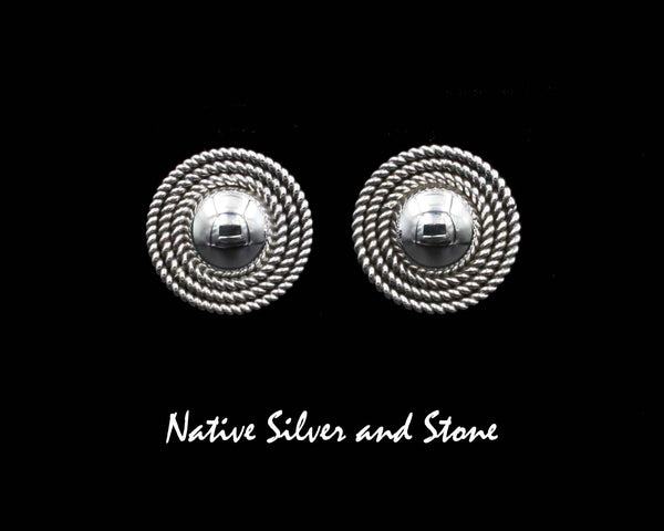 Z Artie Yellowhorse - Navajo<br>ERPAS3T<br>3/4" Earrings - Round<br>10mm Domes<br>3 Twist - Medium<br>Post<br>Sterling Silver