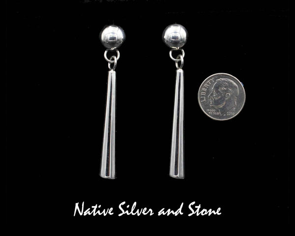 Z Artie Yellowhorse - Navajo<br>2-1/4" Earrings<br>Graduated Cones<br>10mm Dome Tops<br>Dangle Post<br>Sterling Silver