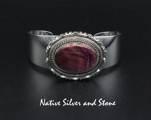 Artie Yellowhorse - Navajo<br>BCPSTDSC<br>15/16" Bracelet Cuff <br>Oval Purple Spiny<br>Twist & Double Sawcut<br>Sterling Silver<br>Size 6-5/16  (Medium)