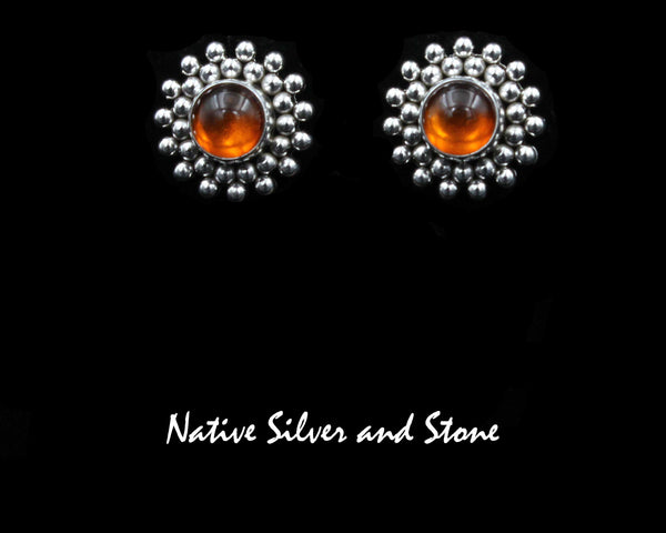 Artie Yellowhorse - Navajo<br>ERPA2BB<br>11/16" Earrings<br>Amber<br>Burst Beads<br>Post<br>Sterling Silver