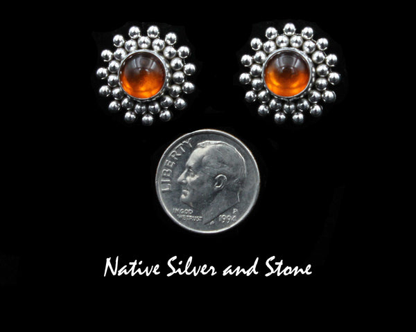 Artie Yellowhorse - Navajo<br>ERPA2BB<br>11/16" Earrings<br>Amber<br>Burst Beads<br>Post<br>Sterling Silver