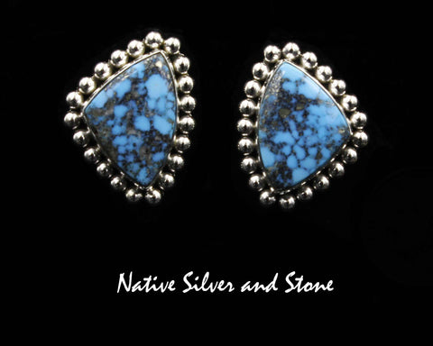 Z Artie Yellowhorse - Navajo<br>ERPKTSB<br>1" Earrings - Freeform Triangle<br>19mm Kingman Turquoise<br>Single Bead<br>Post<br>Sterling Silver