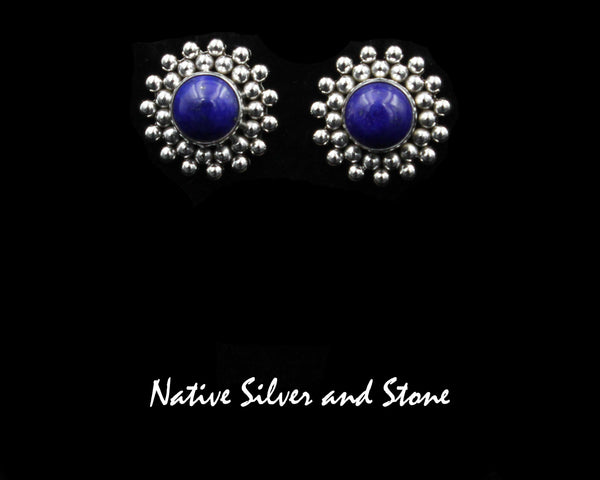 Artie Yellowhorse - Navajo<br>ERPLBB<br>11/16" Earrings<br>Lapis<br>Burst Beads<br>Post<br>Sterling Silver