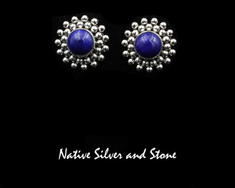 Artie Yellowhorse - Navajo<br>ERPLBB<br>11/16" Earrings<br>Lapis<br>Burst Beads<br>Post<br>Sterling Silver