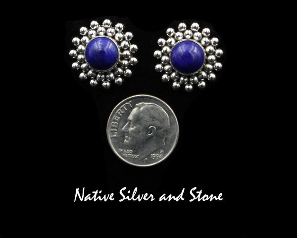 Artie Yellowhorse - Navajo<br>ERPLBB<br>11/16" Earrings<br>Lapis<br>Burst Beads<br>Post<br>Sterling Silver