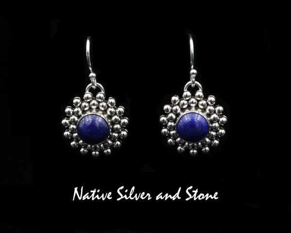 Z Artie Yellowhorse - Navajo<br>ERSLBB<br>11/16" Earrings<br>Lapis - 8mm<br>Burst Beads<br>Hook<br>Sterling Silver
