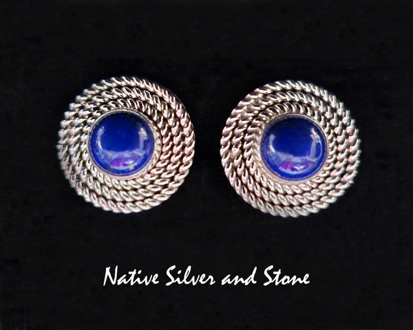 Z Artie Yellowhorse - Navajo<br>ERPLL3T<br>3/4" Earrings - Round<br>9mm Lapis Lazuli<br>3 Twist - Medium<br>Post<br>Sterling Silver