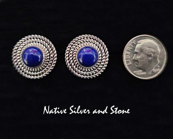 Z Artie Yellowhorse - Navajo<br>ERPLL3T<br>3/4" Earrings - Round<br>9mm Lapis Lazuli<br>3 Twist - Medium<br>Post<br>Sterling Silver