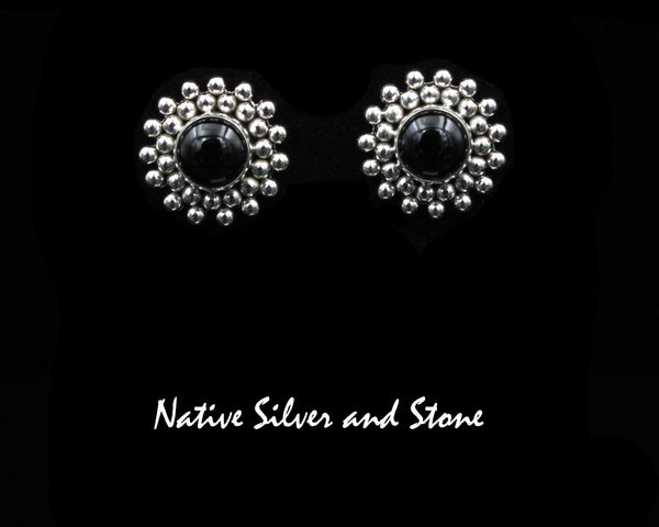 Z Artie Yellowhorse - Navajo<br>ERPOXBB<br>11/16" Earrings<br>Onyx<br>Burst Beads<br>Post<br>Sterling Silver