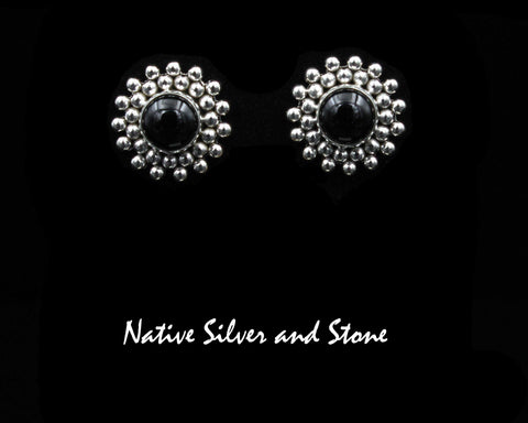 Z Artie Yellowhorse - Navajo<br>ERPOXBB<br>11/16" Earrings<br>Onyx<br>Burst Beads<br>Post<br>Sterling Silver