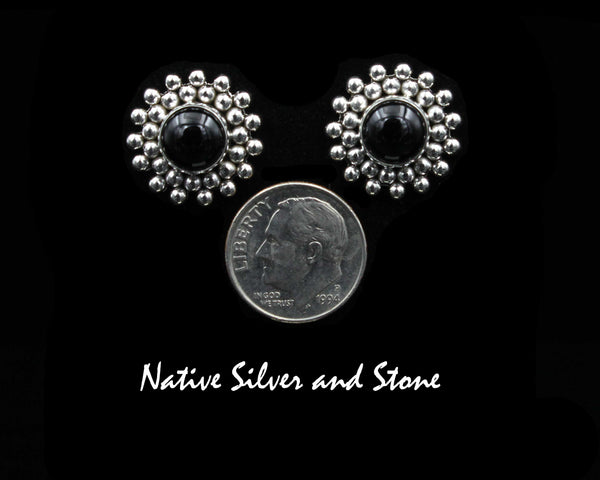 Z Artie Yellowhorse - Navajo<br>ERPOXBB<br>11/16" Earrings<br>Onyx<br>Burst Beads<br>Post<br>Sterling Silver