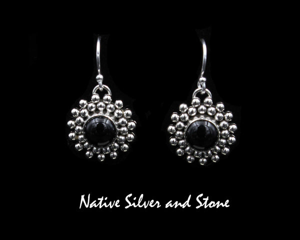 Z Artie Yellowhorse - Navajo<br>ERSOXBB<br>11/16" Earrings<br>Onyx- 8mm<br>Burst Beads<br>Hook<br>Sterling Silver