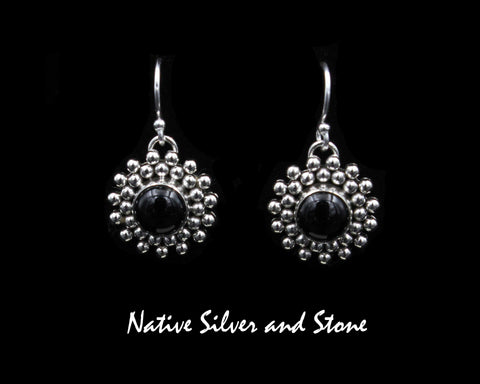 Z Artie Yellowhorse - Navajo<br>ERSOXBB<br>11/16" Earrings<br>Onyx- 8mm<br>Burst Beads<br>Hook<br>Sterling Silver