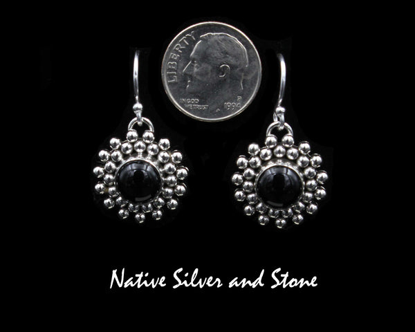 Z Artie Yellowhorse - Navajo<br>ERSOXBB<br>11/16" Earrings<br>Onyx- 8mm<br>Burst Beads<br>Hook<br>Sterling Silver