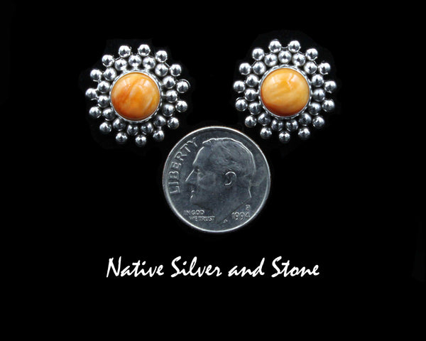 Artie Yellowhorse - Navajo<br>ERPOSBB<br>11/16" Earrings<br>Orange Spiny<br>Burst Beads<br>Post<br>Sterling Silver