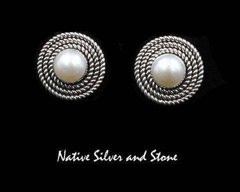 Z Artie Yellowhorse - Navajo<br>ERP3TP<br>3/4" Earrings - Round<br>9mm Pearls<br>3 Twist - Medium<br>Post<br>Sterling Silver