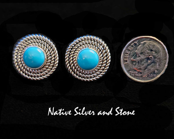 Artie Yellowhorse - Navajo<br>ERPTSB3T<br>3/4" Earrings - Round<br>9mm Sleeping Beauty Turquoise<br>3 Twist - Medium<br>Post<br>Sterling Silver