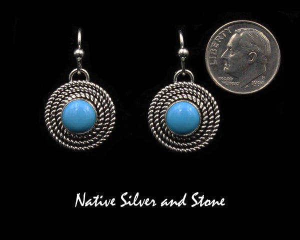 Artie Yellowhorse - Navajo<br>ERSBT3TH<br>3/4" Earrings - Round<br>9mm Sleeping Beauty Turquoise<br>3 Twist - Medium<br>Hook<br>Sterling Silver