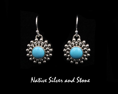 Artie Yellowhorse - Navajo<br>ERSTSBBB<br>11/16" Earrings<br>Turquoise - 8mm Sleeping Beauty<br>Burst Beads<br>Hook<br>Sterling Silver