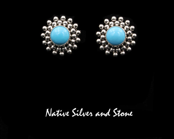 Z Artie Yellowhorse - Navajo<br>ERPTSBBB<br>11/16" Earrings<br>Turquoise - 8mm Sleeping Beauty<br>Burst Beads<br>Post<br>Sterling Silver
