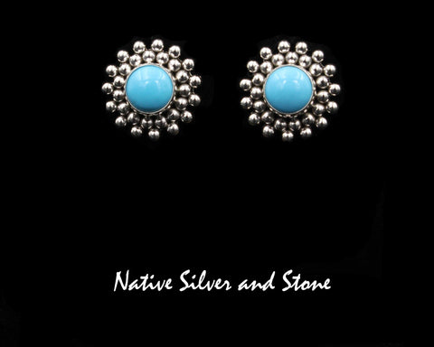 Z Artie Yellowhorse - Navajo<br>ERPTSBBB<br>11/16" Earrings<br>Turquoise - 8mm Sleeping Beauty<br>Burst Beads<br>Post<br>Sterling Silver