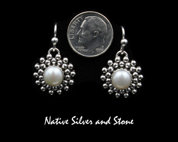 Z Artie Yellowhorse - Navajo<br>ERSPBB<br>11/16" Earrings<br>Pearl - 8mm<br>Burst Beads<br>Hook<br>Sterling Silver
