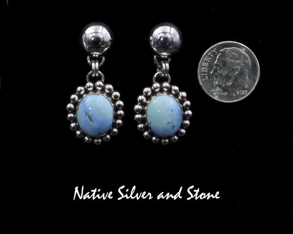 Artie Yellowhorse - Navajo<br>Set - Golden Hills Turquoise<br>Pendant Burst Bead &<br>Earrings (Dangle Post) Single Bead<br>Sterling Silver