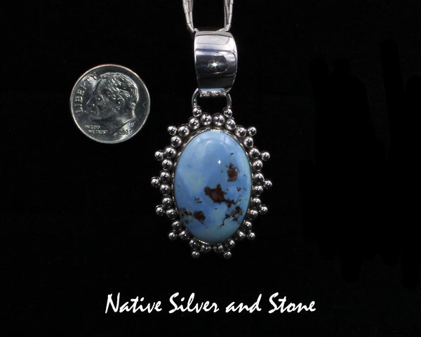 Artie Yellowhorse - Navajo<br>Set - Golden Hills Turquoise<br>Pendant Burst Bead &<br>Earrings (Dangle Post) Single Bead<br>Sterling Silver