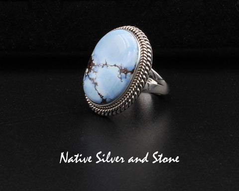 Artie Yellowhorse - Navajo<br>RGTDT<br>1-1/8" Ring<br>Golden Hills Turquoise<br>Oval<br>Double Twist<br>Sterling Silver<br>Size: 7-3/4