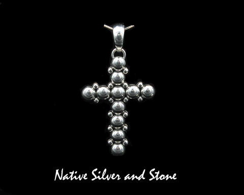Artie Yellowhorse - Navajo<br>PDASMB<br>1-9/16" Pendant<br>Beaded Cross - Large<br>Sterling Silver