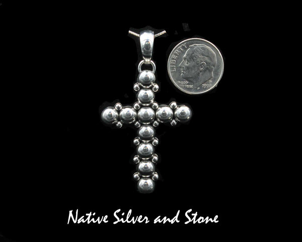 Artie Yellowhorse - Navajo<br>PDASMB<br>1-9/16" Pendant<br>Beaded Cross - Large<br>Sterling Silver