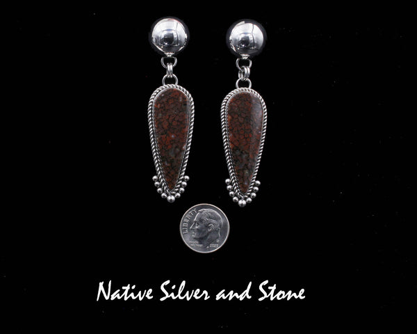 Artie Yellowhorse - Navajo<br>Set - Dinosaur Bone - Fossilized<br>Pendant - Twist w Burst Bead<br>& Earrings - Twist & 9 Bead,<br>Dangle Post<br>Sterling Silver