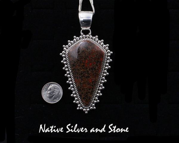 Artie Yellowhorse - Navajo<br>Set - Dinosaur Bone - Fossilized<br>Pendant - Twist w Burst Bead<br>& Earrings - Twist & 9 Bead,<br>Dangle Post<br>Sterling Silver