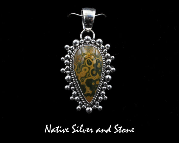 Artie Yellowhorse - Navajo<br>1-3/4" Pendant<br>Madagascar Ocean Jasper<br>Reverse Teardrop<br>Burst Bead<br>Sterling Silver
